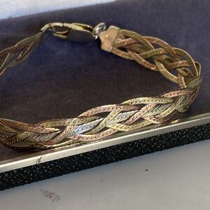 Milor Vintage Tri Colored Gold Plated Braided Bracelet 925 Silver 7.5" Italian